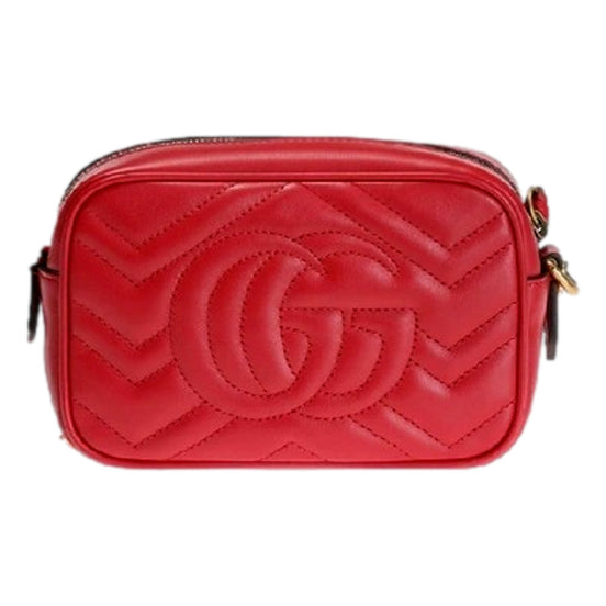 Gucci GG Marmont Matelassé Red Leather Crossbody Mini Bag available at Queen Bee of Beverly Hills
