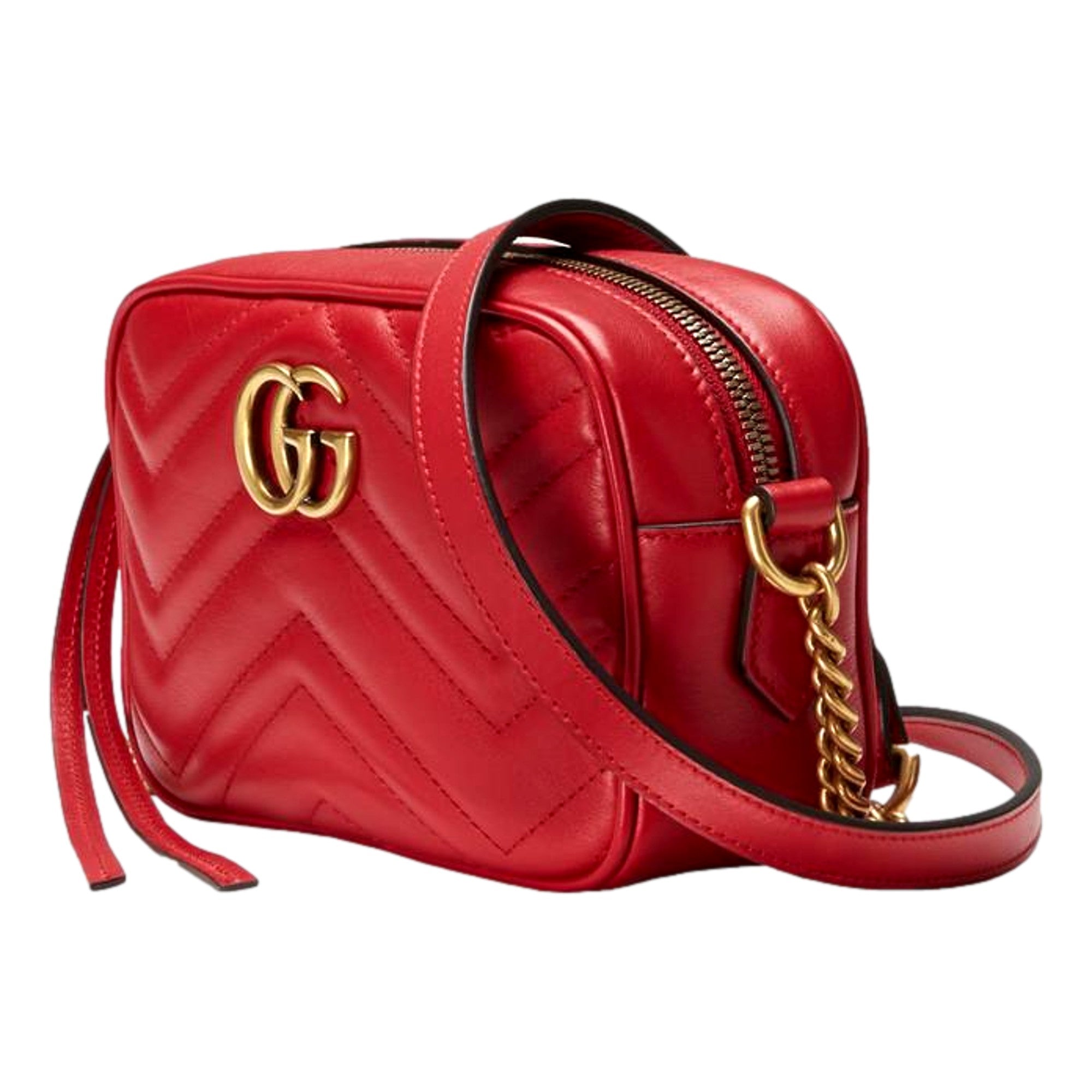 Gucci GG Marmont Matelassé Red Leather Crossbody Mini Bag available at Queen Bee of Beverly Hills