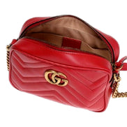 Gucci GG Marmont Matelassé Red Leather Crossbody Mini Bag available at Queen Bee of Beverly Hills