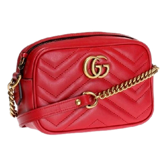 Gucci GG Marmont Matelassé Red Leather Crossbody Mini Bag available at Queen Bee of Beverly Hills