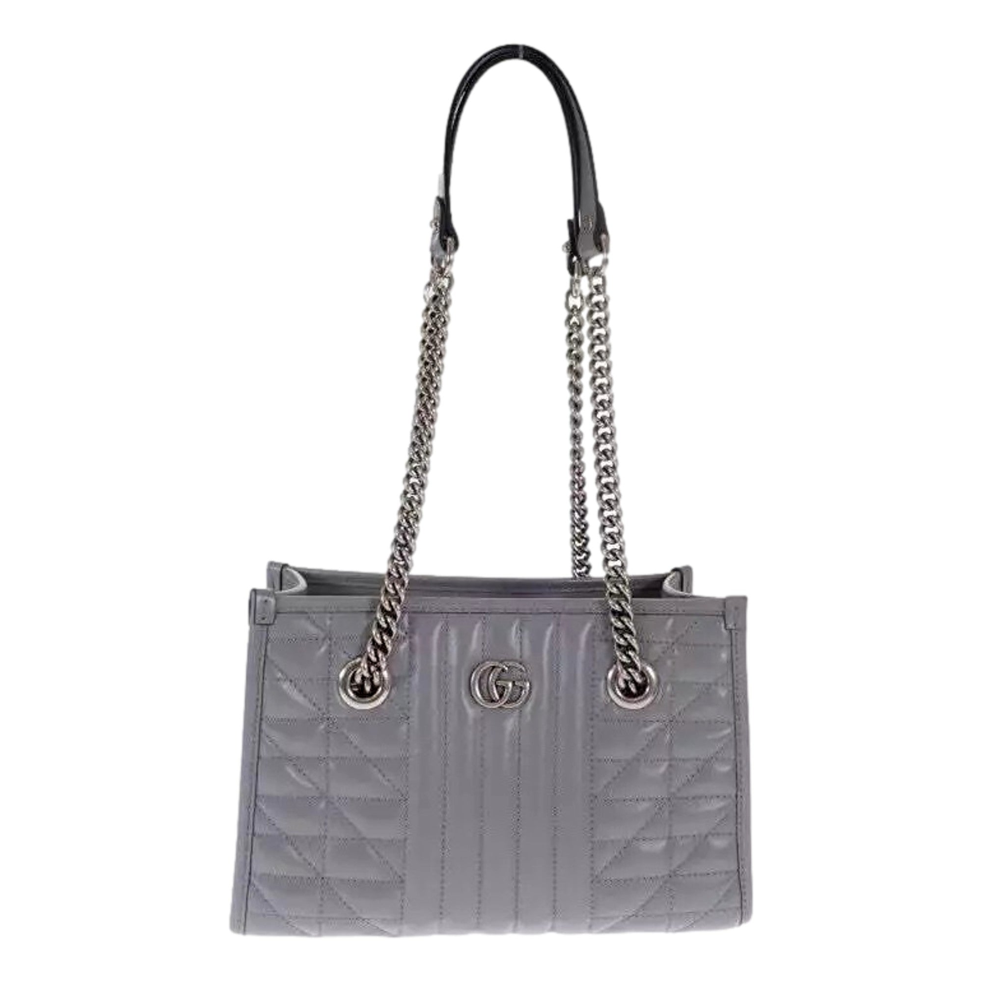 Gucci GG Marmont Silver Medium Chain Shoulder Tote Bag Gray Leather available at Queen Bee of Beverly Hills