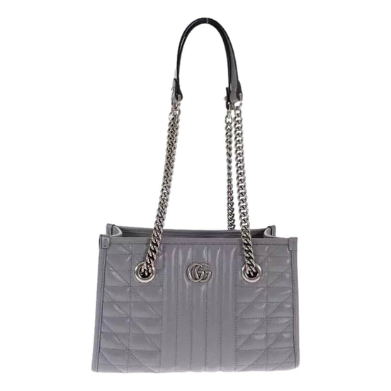 Gucci GG Marmont Silver Medium Chain Shoulder Tote Bag Gray Leather available at Queen Bee of Beverly Hills