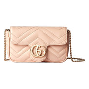 Gucci GG Marmont Super Mini Matelasse Crossbody Bag Light Beige Pink available at Queen Bee of Beverly Hills