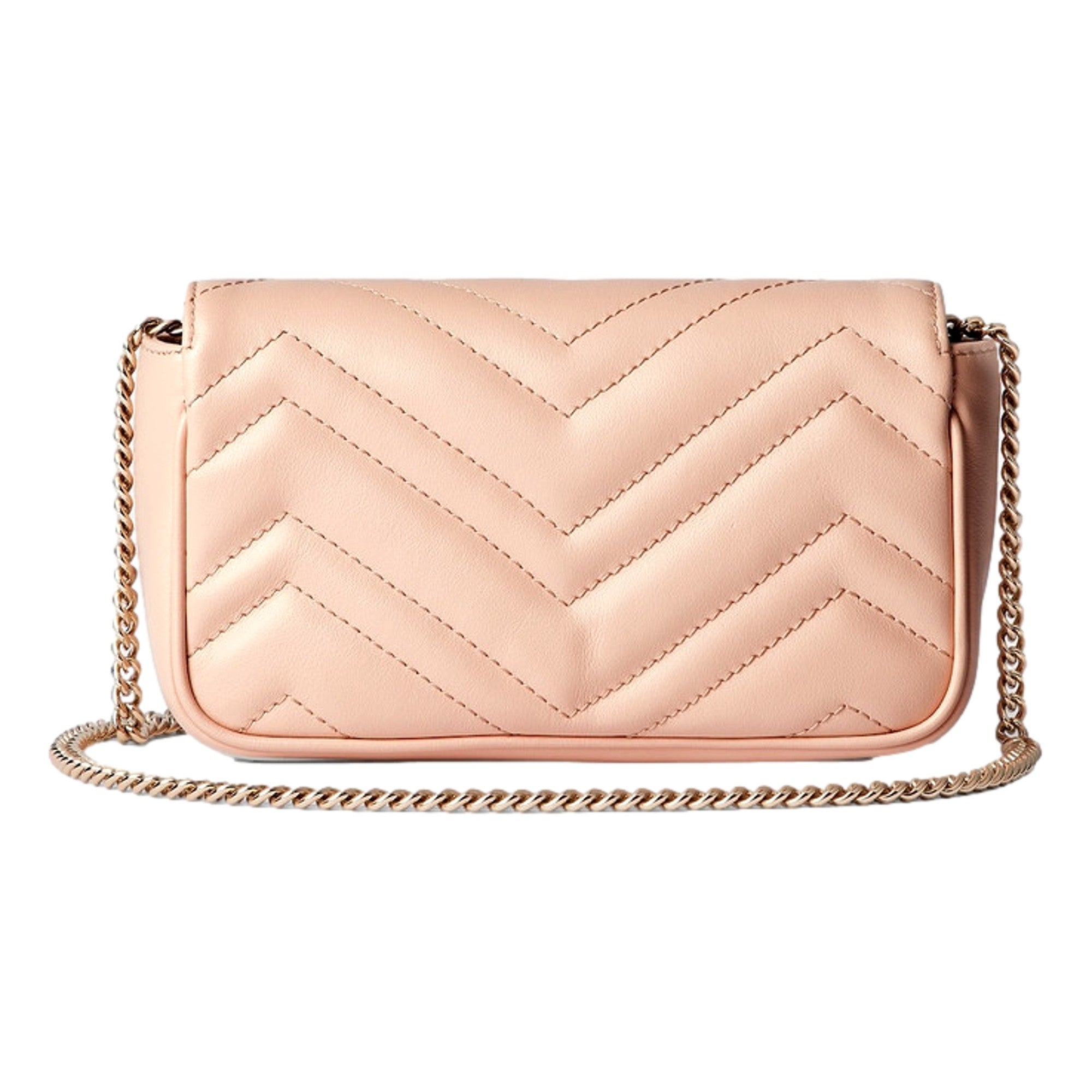 Gucci GG Marmont Super Mini Matelasse Crossbody Bag Light Beige Pink available at Queen Bee of Beverly Hills