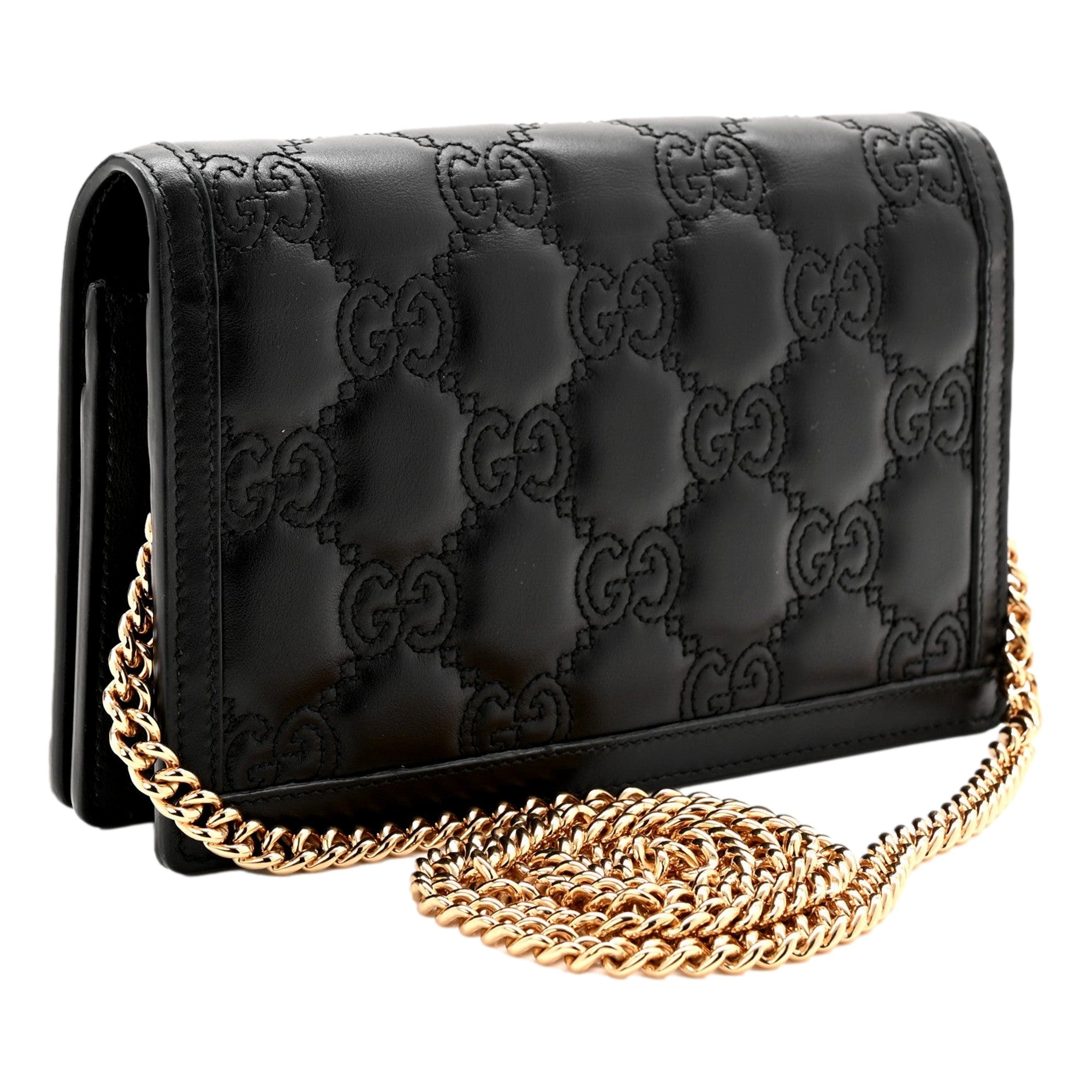 Gucci GG Matelasse Leather Chain Wallet Shoulder Bag Black