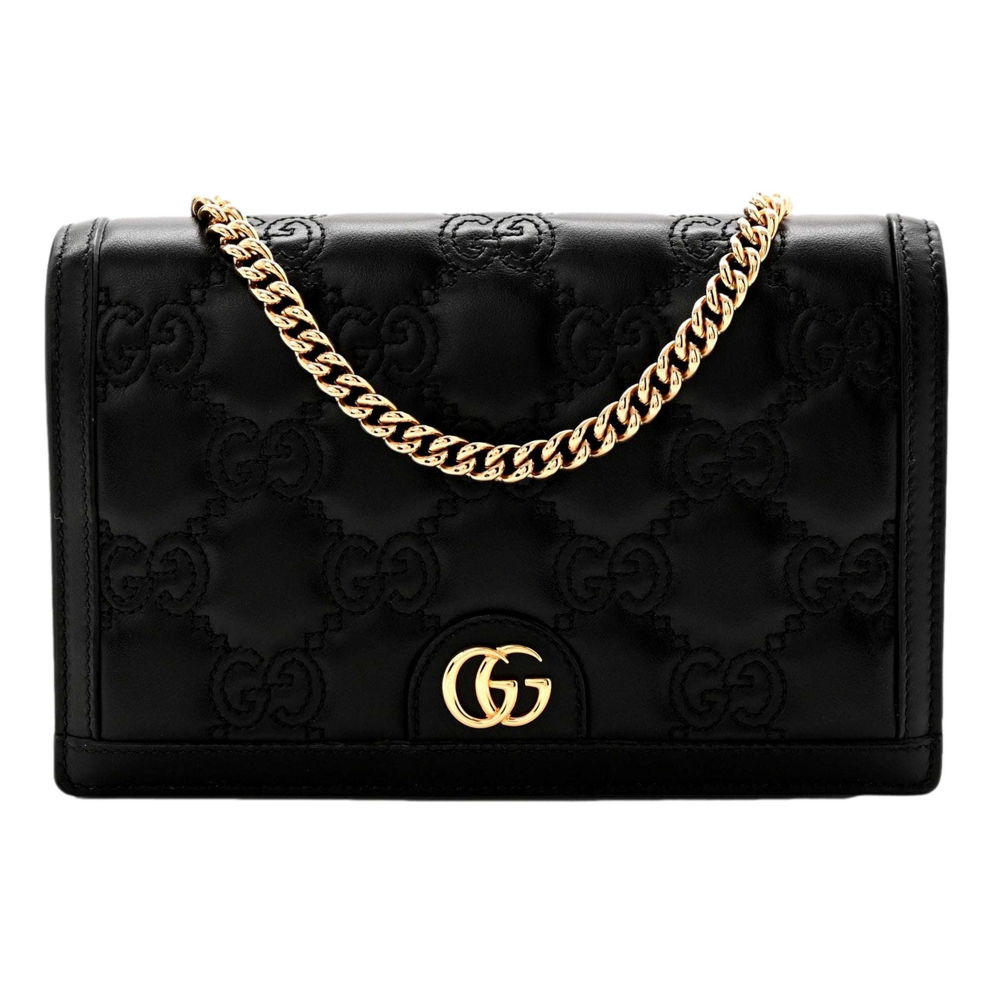 Gucci GG Matelasse Leather Chain Wallet Shoulder Bag Black