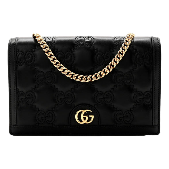 Gucci GG Matelasse Leather Chain Wallet Shoulder Bag Black