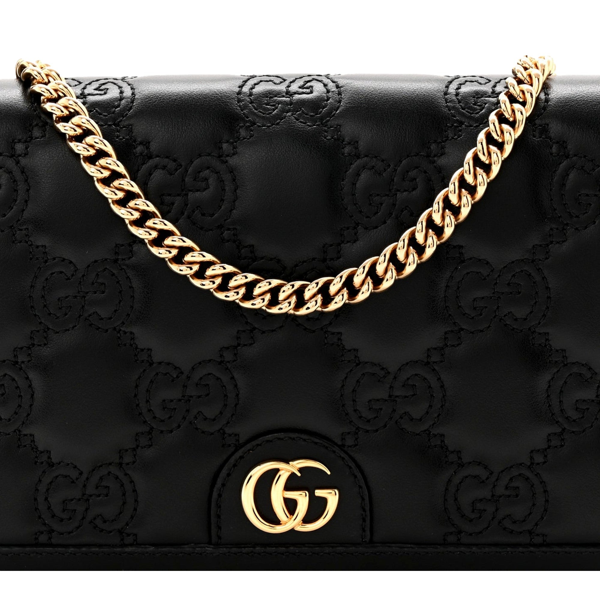 Gucci GG Matelasse Leather Chain Wallet Shoulder Bag Black