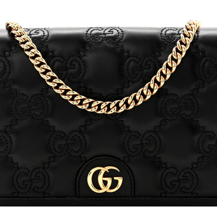 Gucci GG Matelasse Leather Chain Wallet Shoulder Bag Black