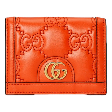 Gucci GG Quilted Matelassé Leather Card Case Wallet In Orange available at Queen Bee of Beverly Hills
