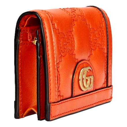 Gucci GG Quilted Matelassé Leather Card Case Wallet In Orange available at Queen Bee of Beverly Hills