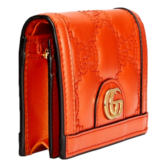 Gucci GG Quilted Matelassé Leather Card Case Wallet In Orange available at Queen Bee of Beverly Hills