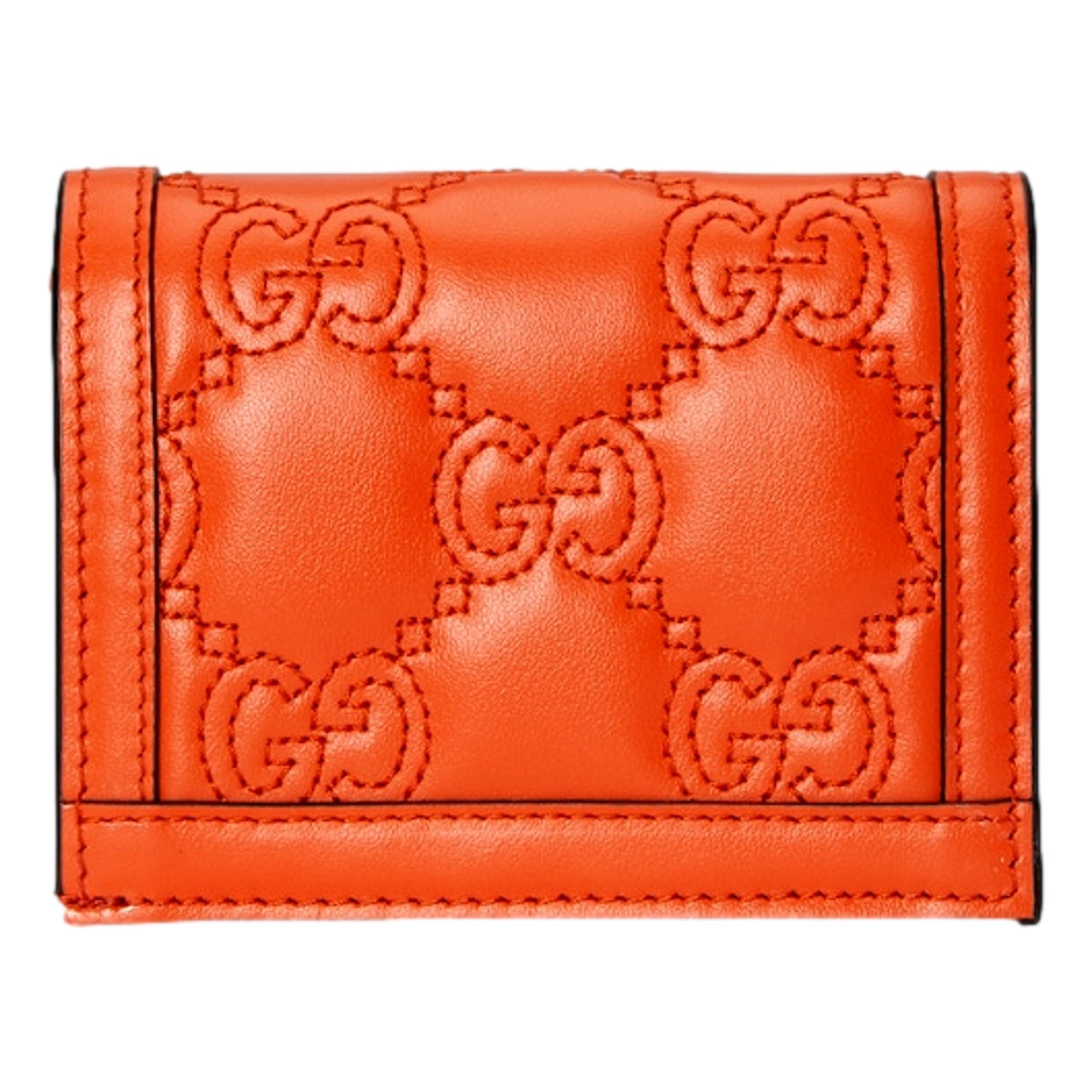 Gucci GG Quilted Matelassé Leather Card Case Wallet In Orange available at Queen Bee of Beverly Hills