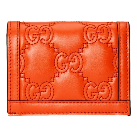 Gucci GG Quilted Matelassé Leather Card Case Wallet In Orange available at Queen Bee of Beverly Hills