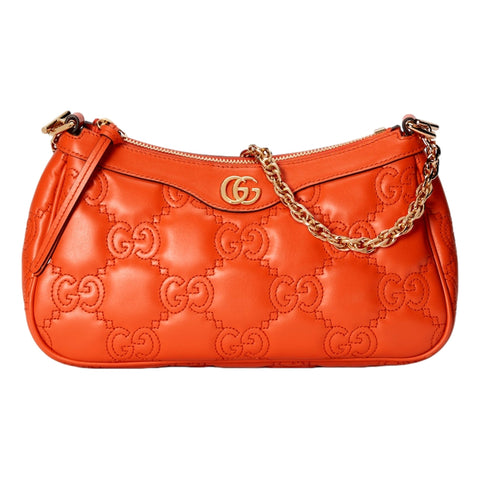 Gucci GG Quilted Matelassé Leather Mini Shoulder Bag In Orange available at Queen Bee of Beverly Hills