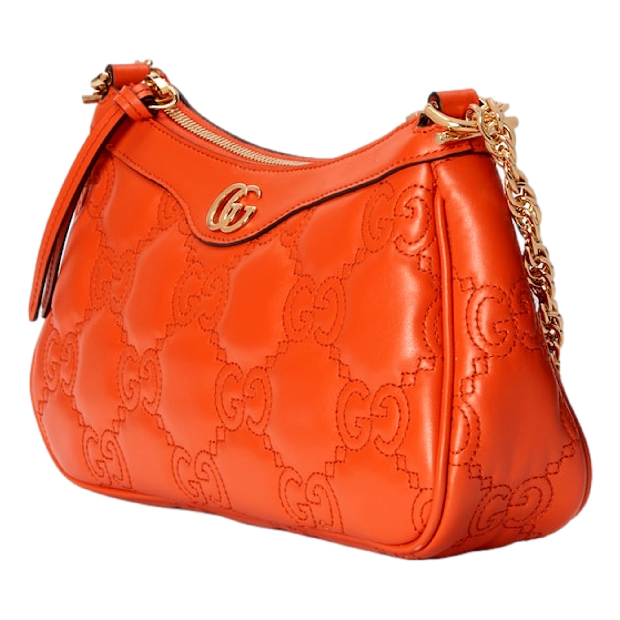 Gucci GG Quilted Matelassé Leather Mini Shoulder Bag In Orange available at Queen Bee of Beverly Hills