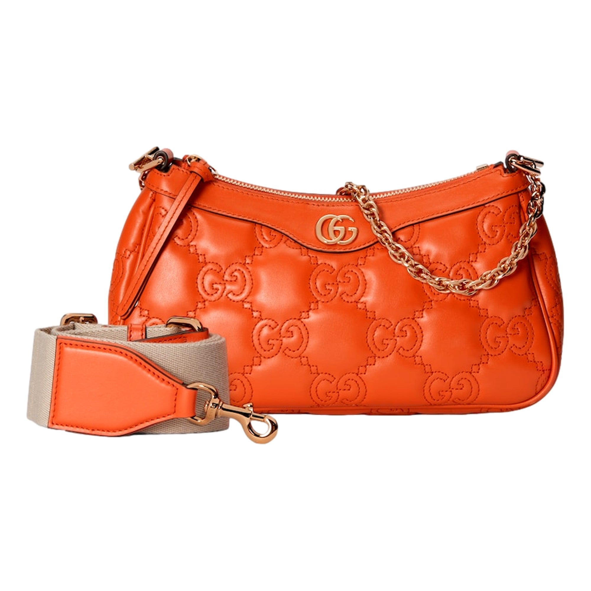 Gucci GG Quilted Matelassé Leather Mini Shoulder Bag In Orange available at Queen Bee of Beverly Hills
