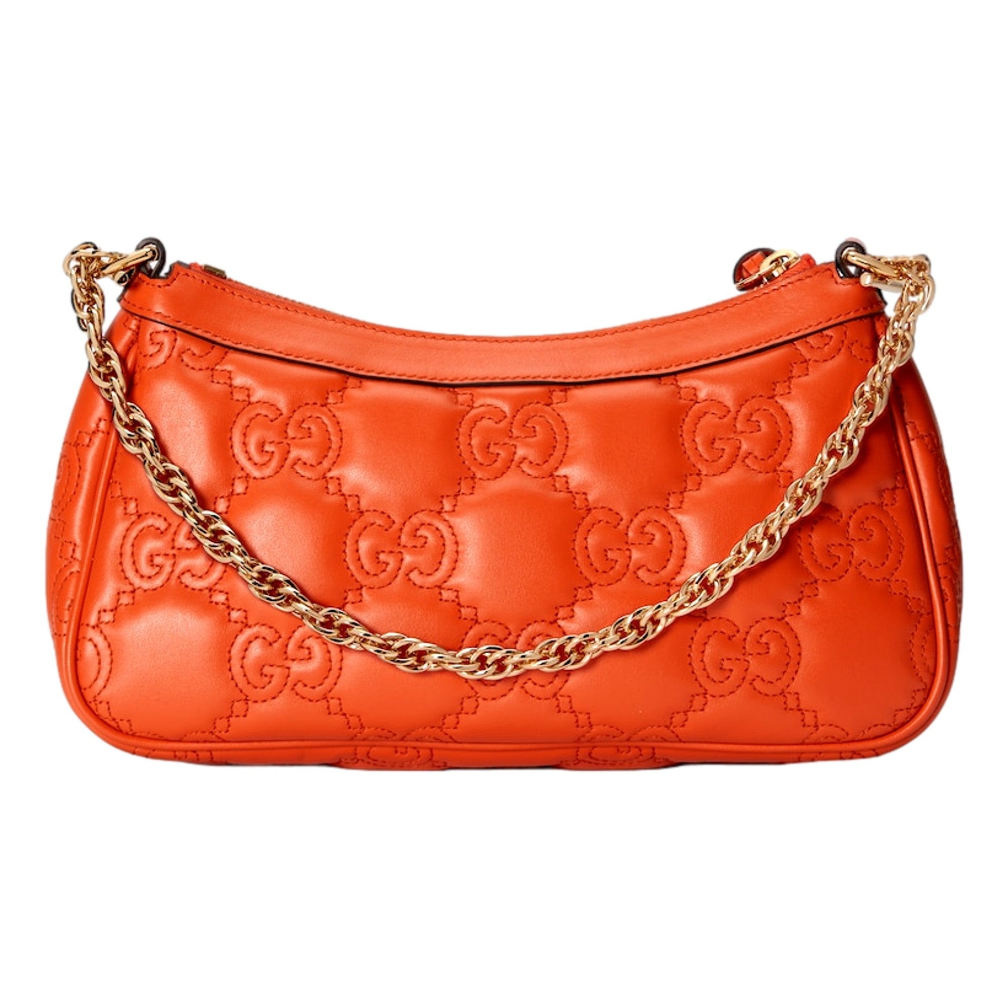 Gucci GG Quilted Matelassé Leather Mini Shoulder Bag In Orange available at Queen Bee of Beverly Hills