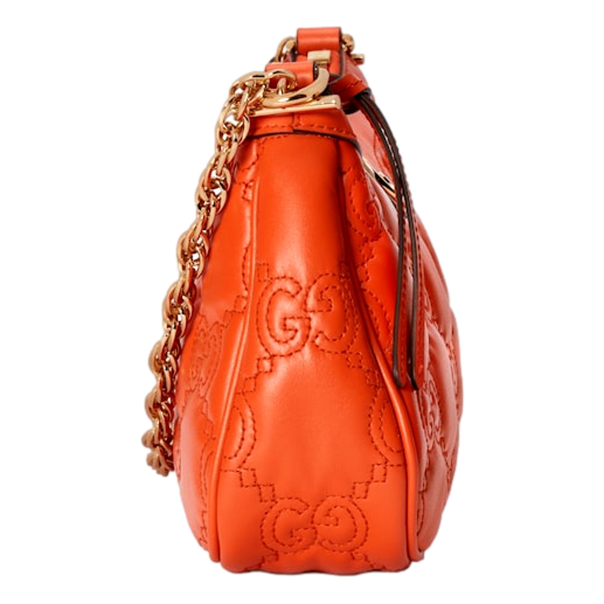 Gucci GG Quilted Matelassé Leather Mini Shoulder Bag In Orange available at Queen Bee of Beverly Hills