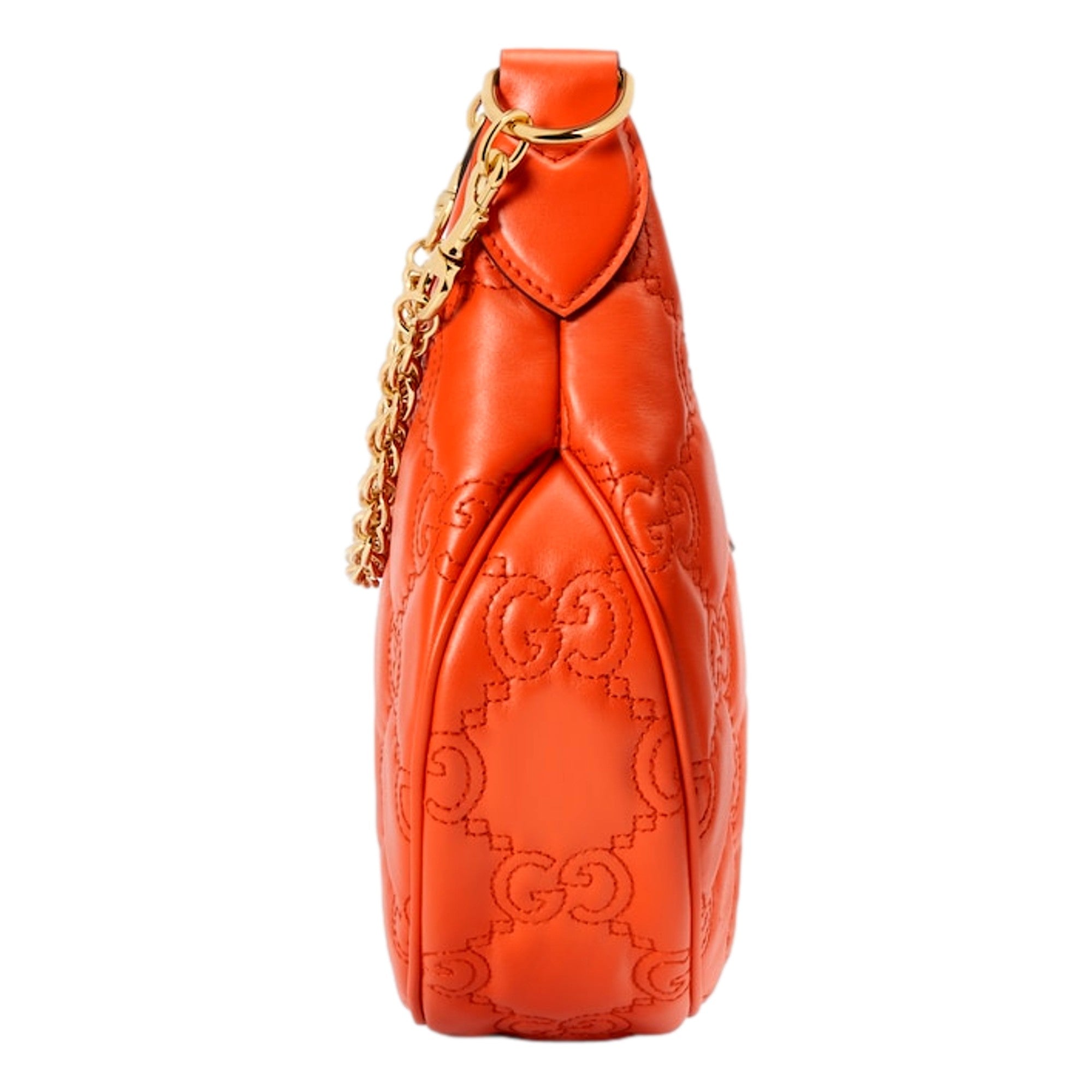 Gucci GG Quilted Matelassé Leather Small Shoulder Handbag In Orange available at Queen Bee of Beverly Hills