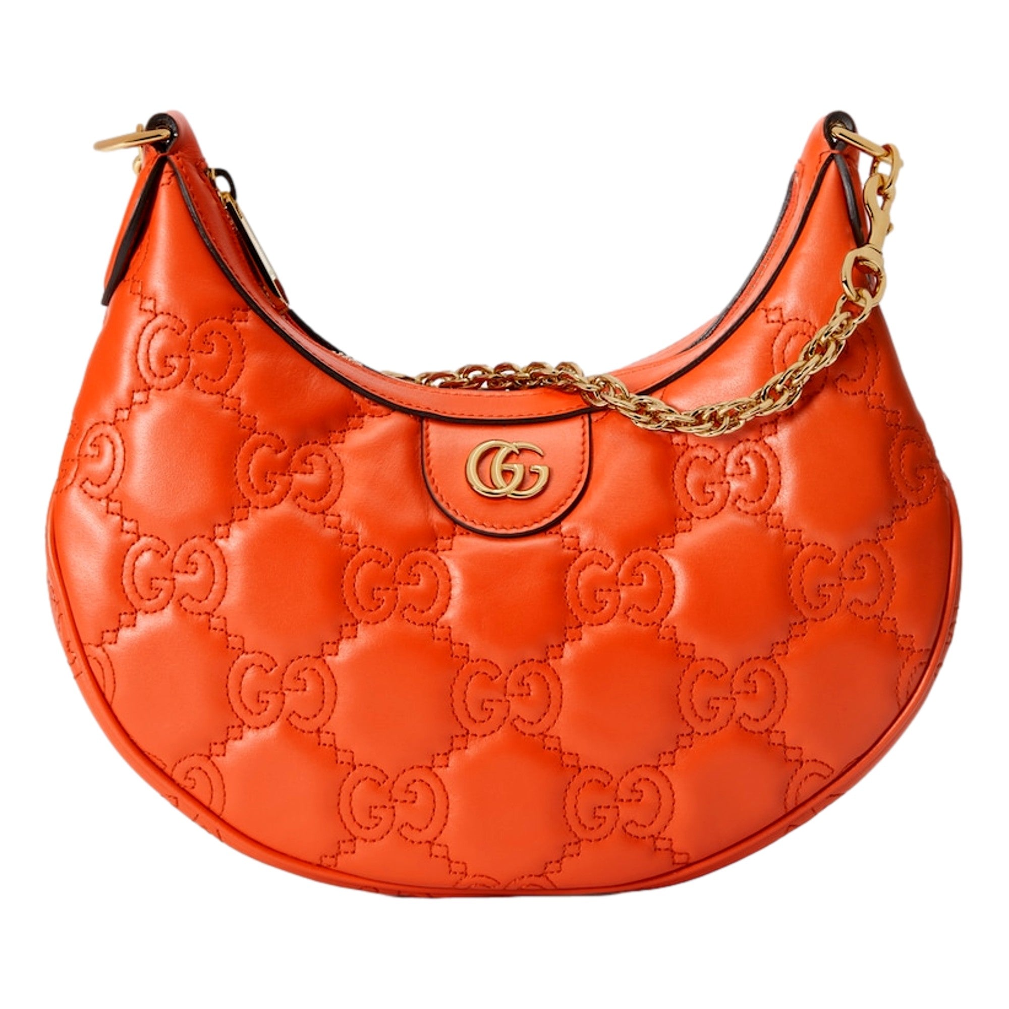 Gucci GG Quilted Matelassé Leather Small Shoulder Handbag In Orange available at Queen Bee of Beverly Hills