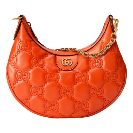 Gucci GG Quilted Matelassé Leather Small Shoulder Handbag In Orange available at Queen Bee of Beverly Hills