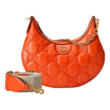 Gucci GG Quilted Matelassé Leather Small Shoulder Handbag In Orange available at Queen Bee of Beverly Hills
