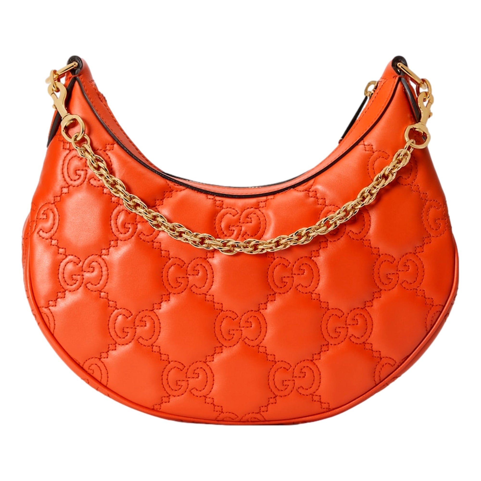 Gucci GG Quilted Matelassé Leather Small Shoulder Handbag In Orange available at Queen Bee of Beverly Hills