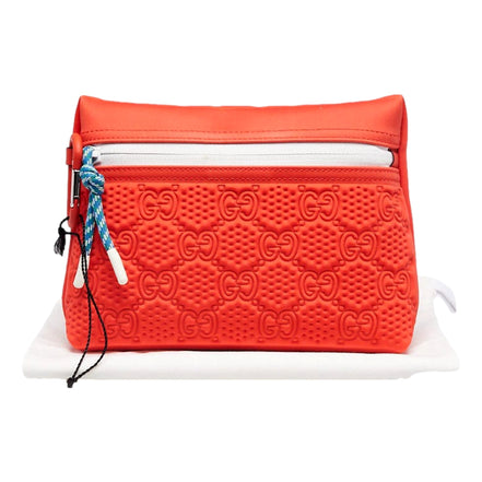 Gucci GG Scuba Neon Orange Rubber-Effect Small Clutch Pouch Bag - available at Queen Bee of Beverly Hills.