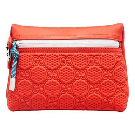 Gucci GG Scuba Neon Orange Rubber-Effect Small Clutch Pouch Bag - available at Queen Bee of Beverly Hills. 