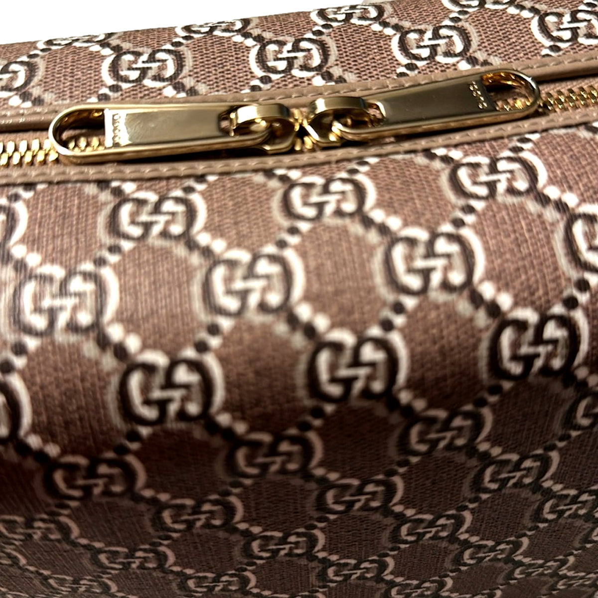 Gucci GG Shadow Beige Brown Large Cosmetic Pouch - available at Queen Bee of Beverly Hills.