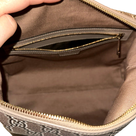 Gucci GG Shadow Beige Brown Large Cosmetic Pouch - available at Queen Bee of Beverly Hills.