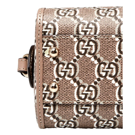 Gucci GG Shadow Monogram Canvas Leather Mini Bowler Bag Beige Black available at Queen Bee of Beverly Hills