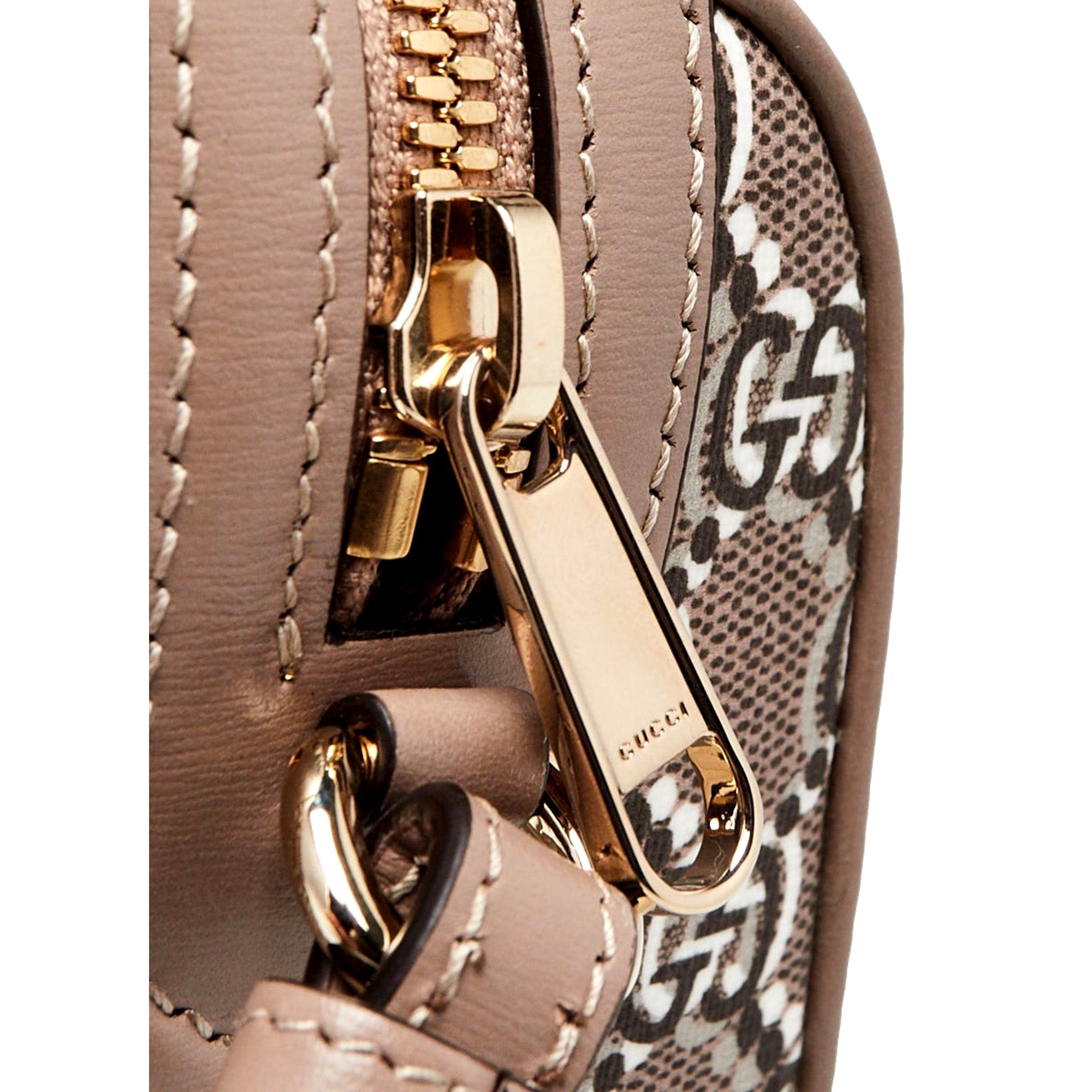 Gucci GG Shadow Monogram Canvas Leather Mini Bowler Bag Beige Black available at Queen Bee of Beverly Hills