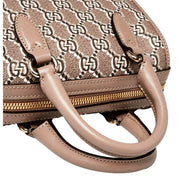 Gucci GG Shadow Monogram Canvas Leather Mini Bowler Bag Beige Black available at Queen Bee of Beverly Hills
