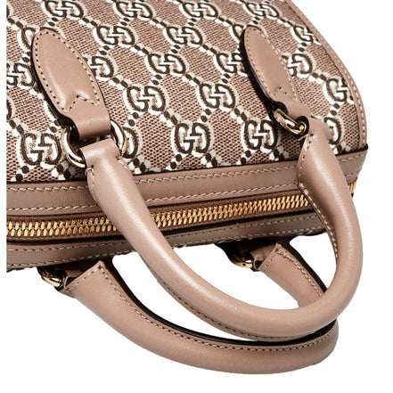 Gucci GG Shadow Monogram Canvas Leather Mini Bowler Bag Beige Black available at Queen Bee of Beverly Hills