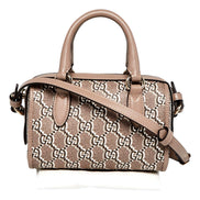 Gucci GG Shadow Monogram Canvas Leather Mini Bowler Bag Beige Black available at Queen Bee of Beverly Hills