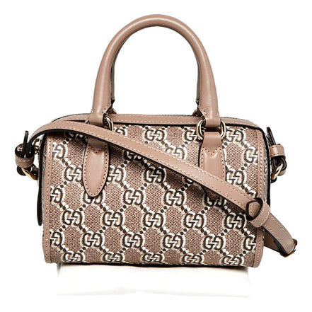 Gucci GG Shadow Monogram Canvas Leather Mini Bowler Bag Beige Black available at Queen Bee of Beverly Hills