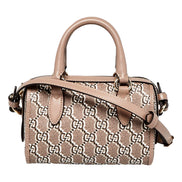 Gucci GG Shadow Monogram Canvas Leather Mini Bowler Bag Beige Black available at Queen Bee of Beverly Hills