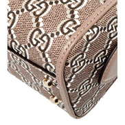 Gucci GG Shadow Monogram Canvas Leather Mini Bowler Bag Beige Black available at Queen Bee of Beverly Hills