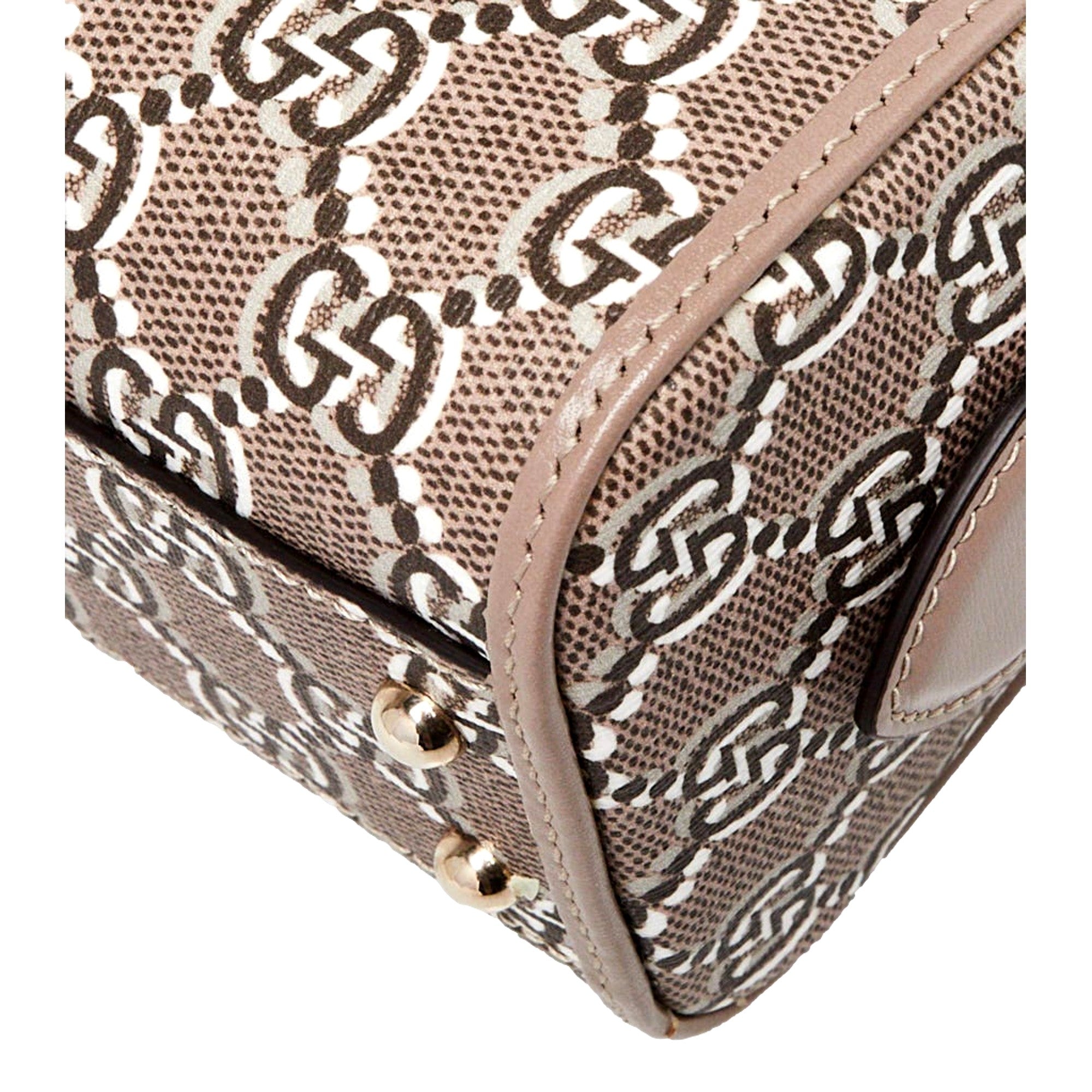 Gucci GG Shadow Monogram Canvas Leather Mini Bowler Bag Beige Black available at Queen Bee of Beverly Hills