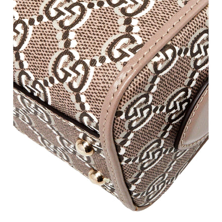 Gucci GG Shadow Monogram Canvas Leather Mini Bowler Bag Beige Black available at Queen Bee of Beverly Hills