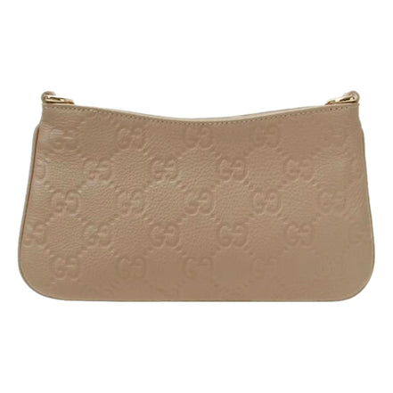 Gucci GG Logo Small Leather Shoulder Bag with Chain Strap in Beige