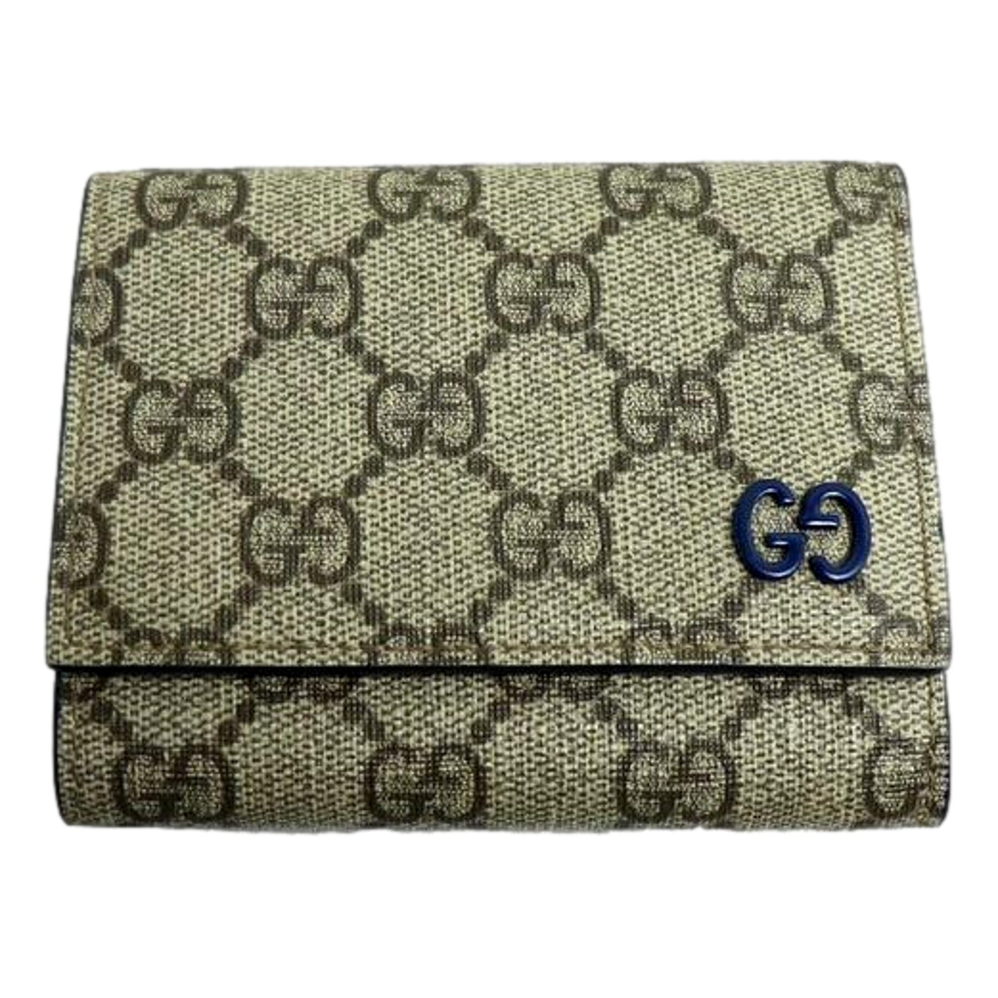 Gucci GG Supreme Coated Canvas Blue Emblem Trifold Double Flap Wallet