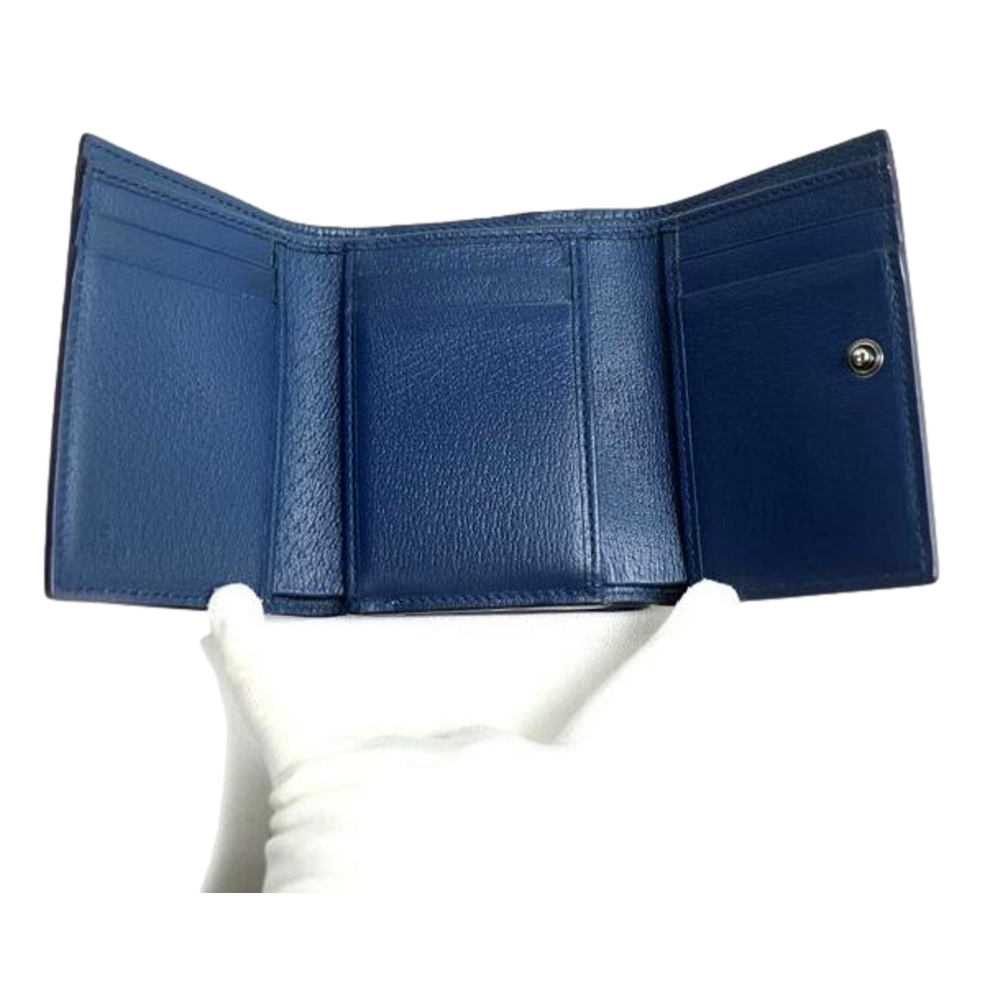 Gucci GG Supreme Coated Canvas Blue Emblem Trifold Double Flap Wallet