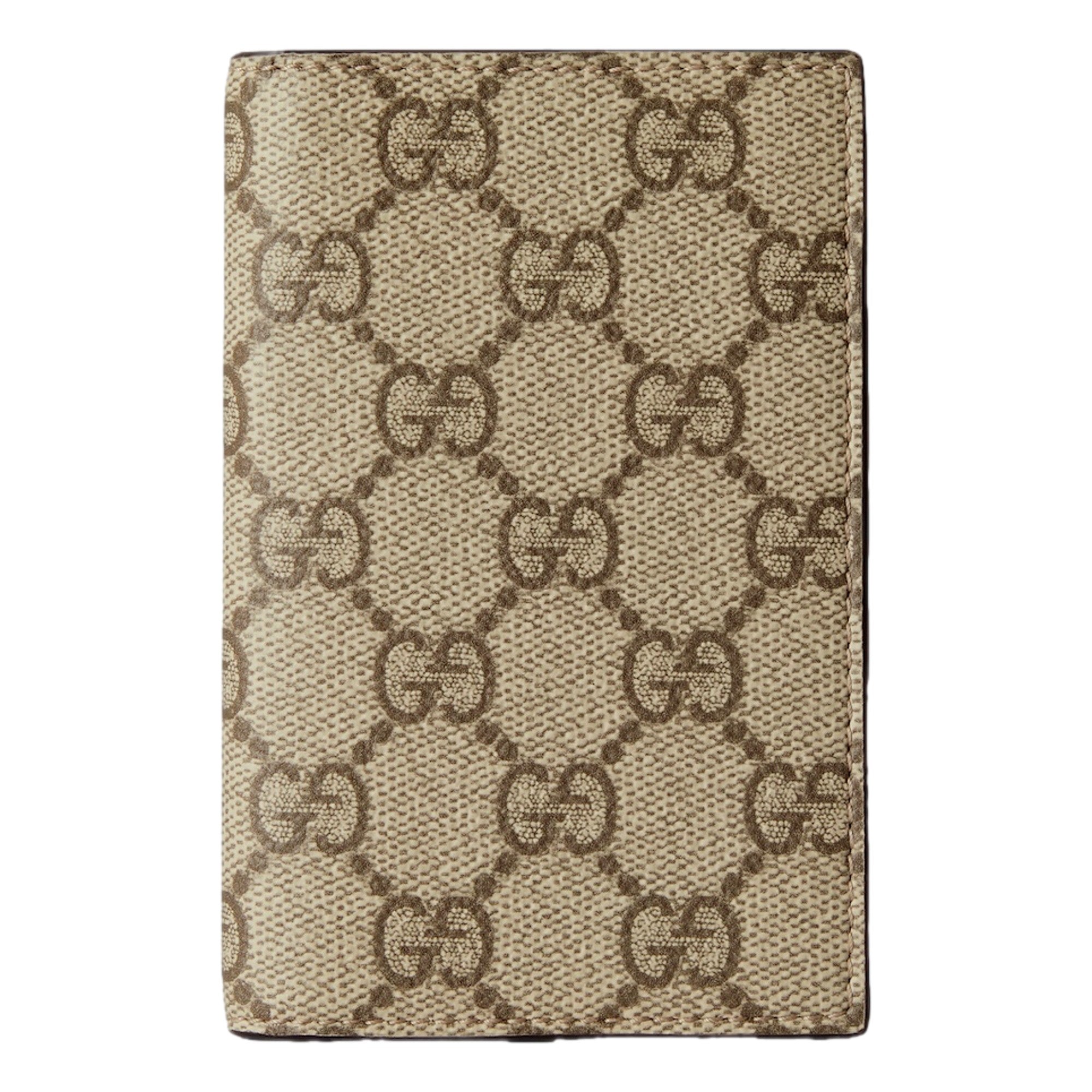 Gucci GG Supreme Canvas Beige Brown Leather Vertical Bifold Wallet