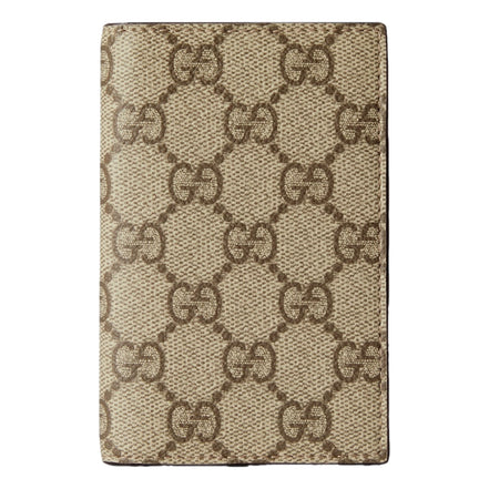 Gucci GG Supreme Canvas Beige Brown Leather Vertical Bifold Wallet