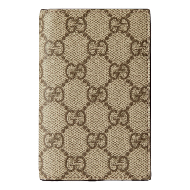 Gucci GG Supreme Canvas Beige Brown Leather Vertical Bifold Wallet