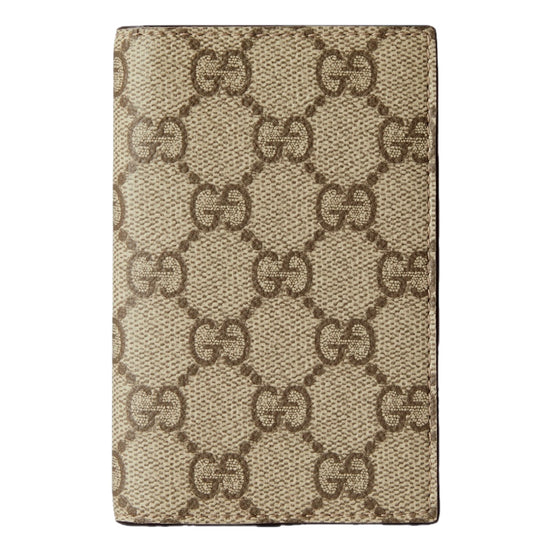 Gucci GG Supreme Canvas Beige Brown Leather Vertical Bifold Wallet
