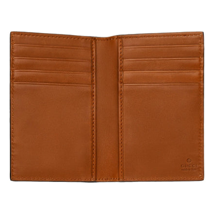 Gucci GG Supreme Canvas Beige Brown Leather Vertical Bifold Wallet
